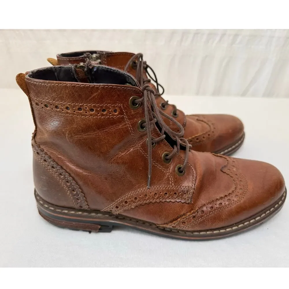 Crevo Men's Speak Easier Leather Boot, Chestnut Brown, Size 9
